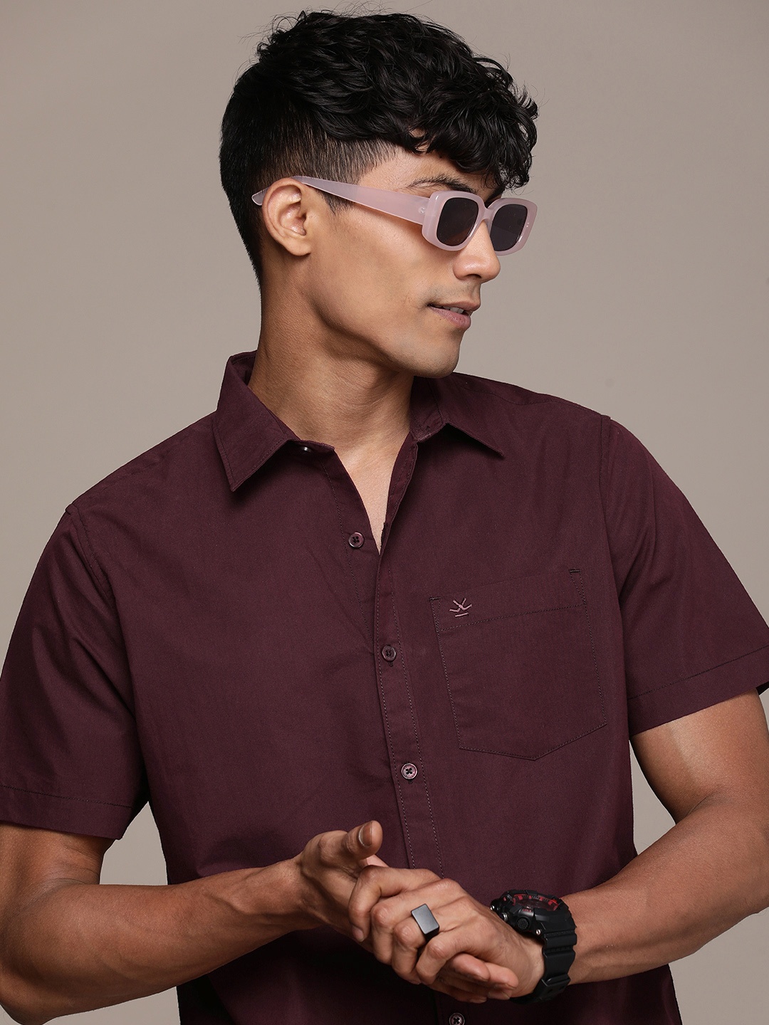 

WROGN Slim Fit Casual Shirt, Maroon