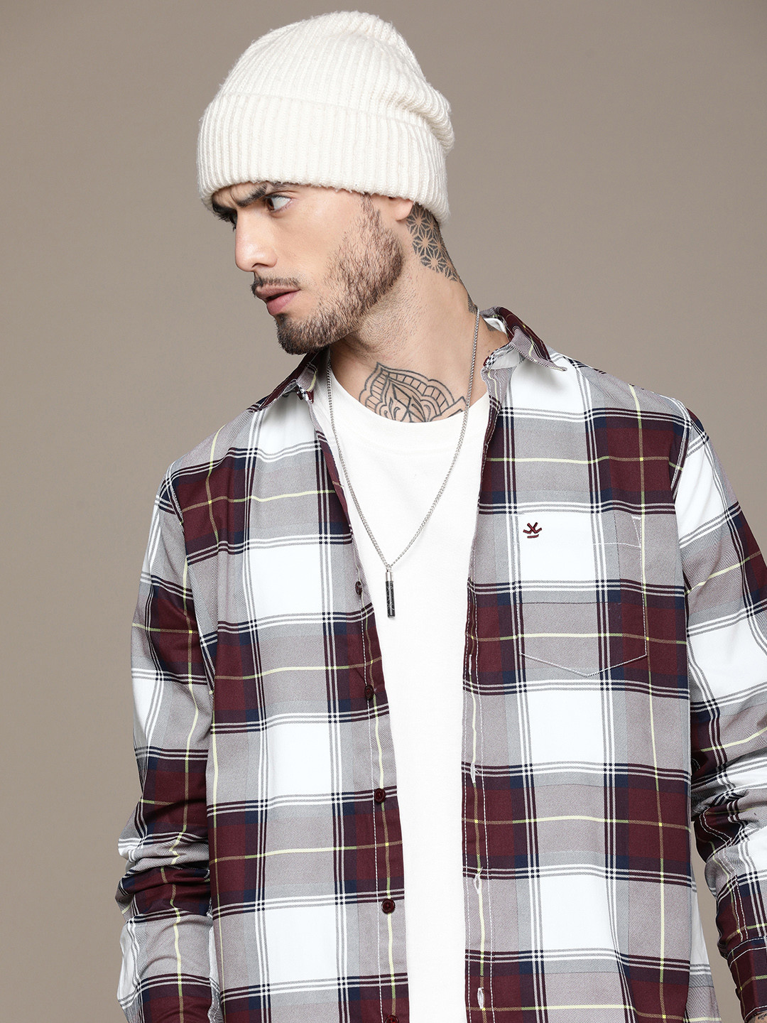 

WROGN Men Pure Cotton Tartan Checks Casual Shirt, Red