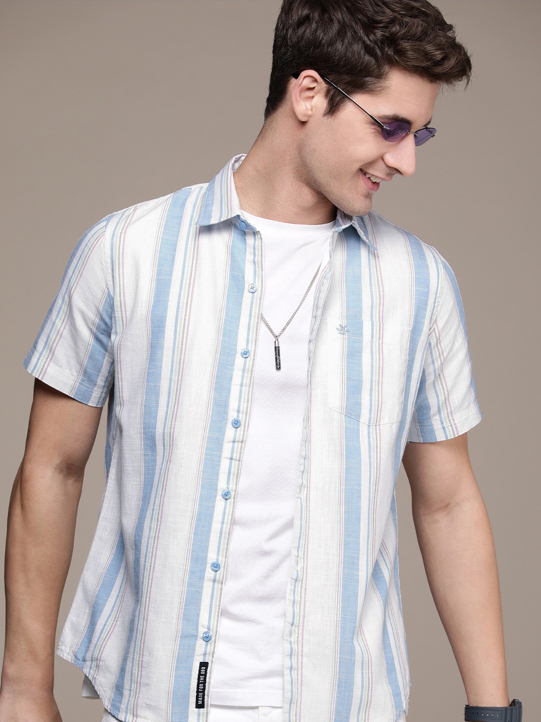 

WROGN Pure Cotton Slim Fit Striped Casual Shirt, White