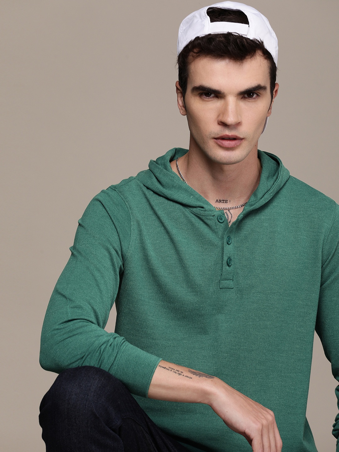 

WROGN Hooded Slim Fit T-shirt, Green