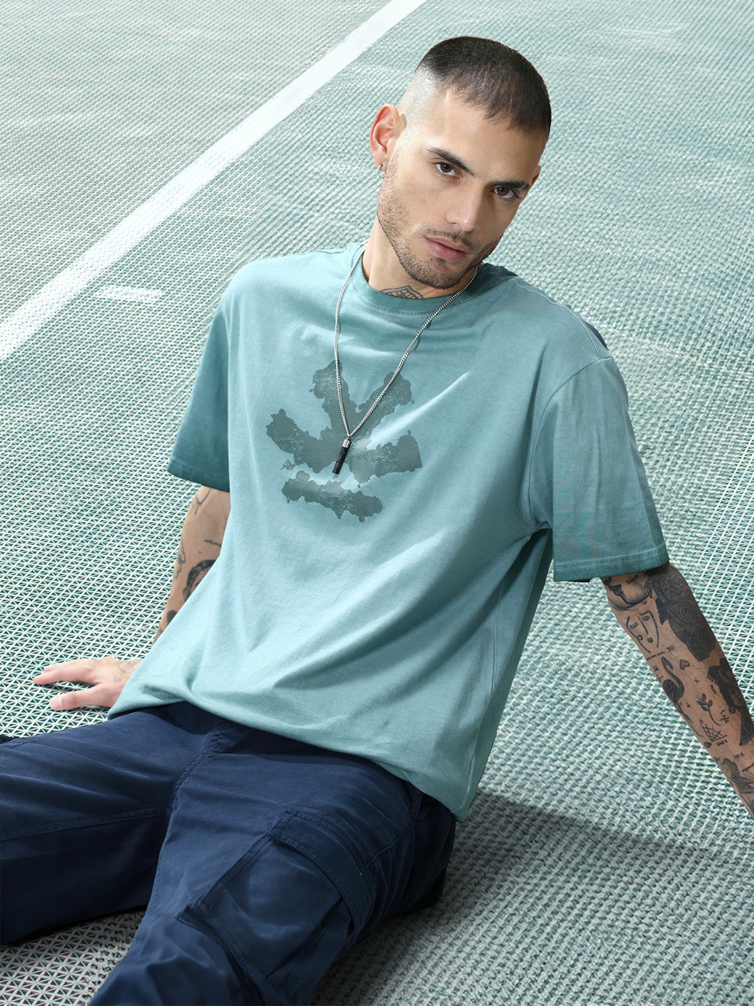 

WROGN Printed Pure Cotton T-shirt, Sea green