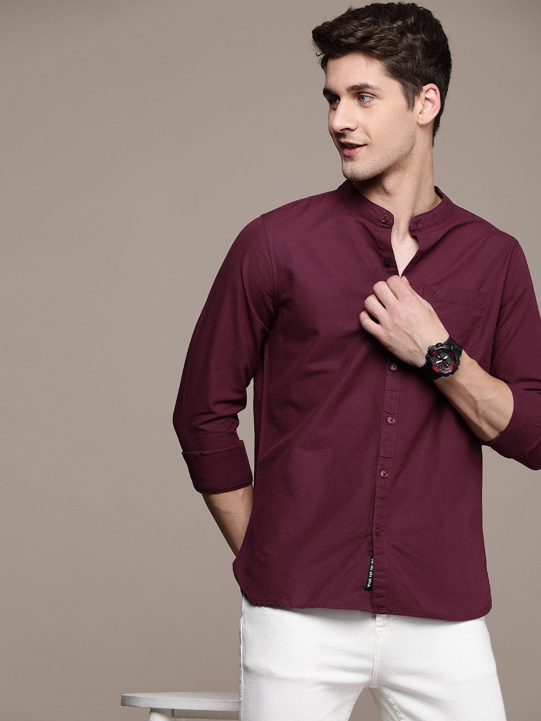 

WROGN Pure Cotton Slim Fit Casual Shirt, Maroon