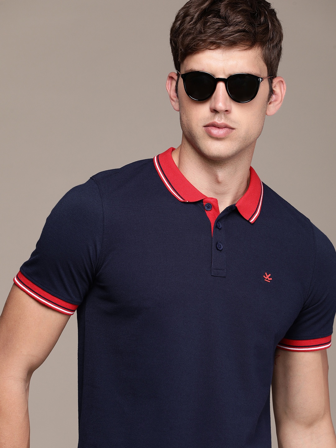 

WROGN Short Sleeves Polo Collar Slim Fit T-shirt, Navy blue