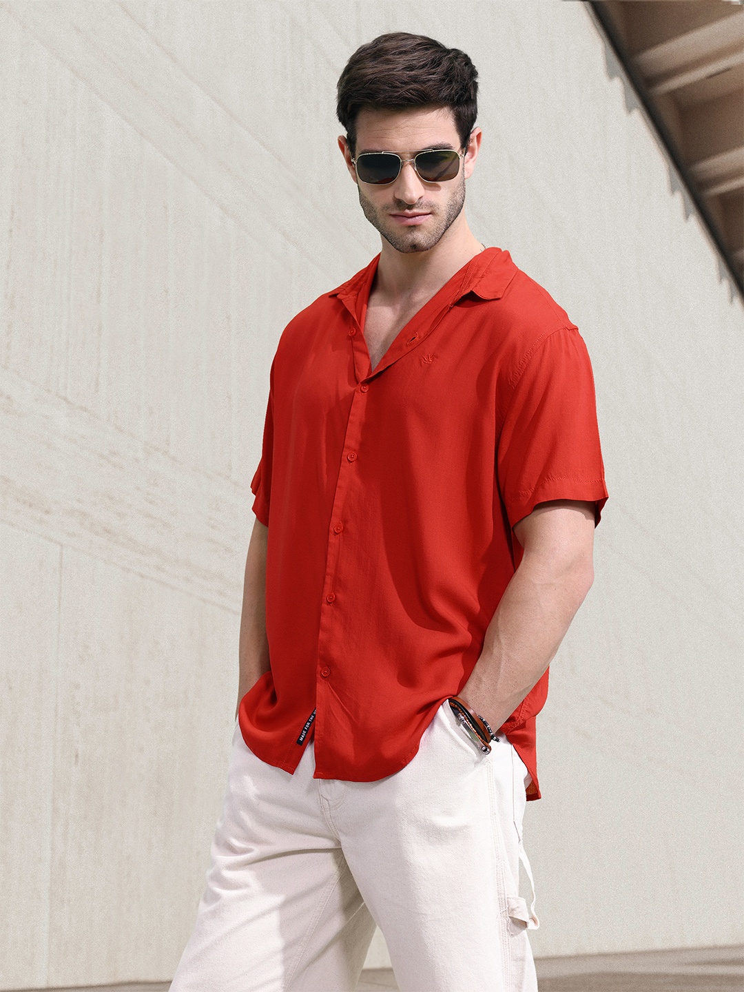 

WROGN Men Pure Cotton Slim Fit Casual Shirt, Red