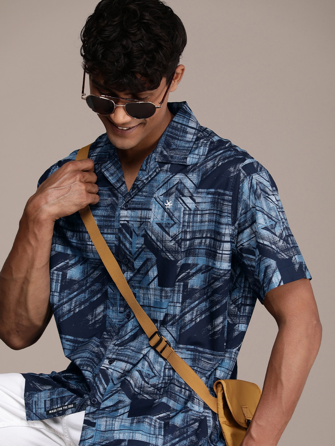 

WROGN Pure Cotton Boxy Fit Printed Casual Shirt, Blue