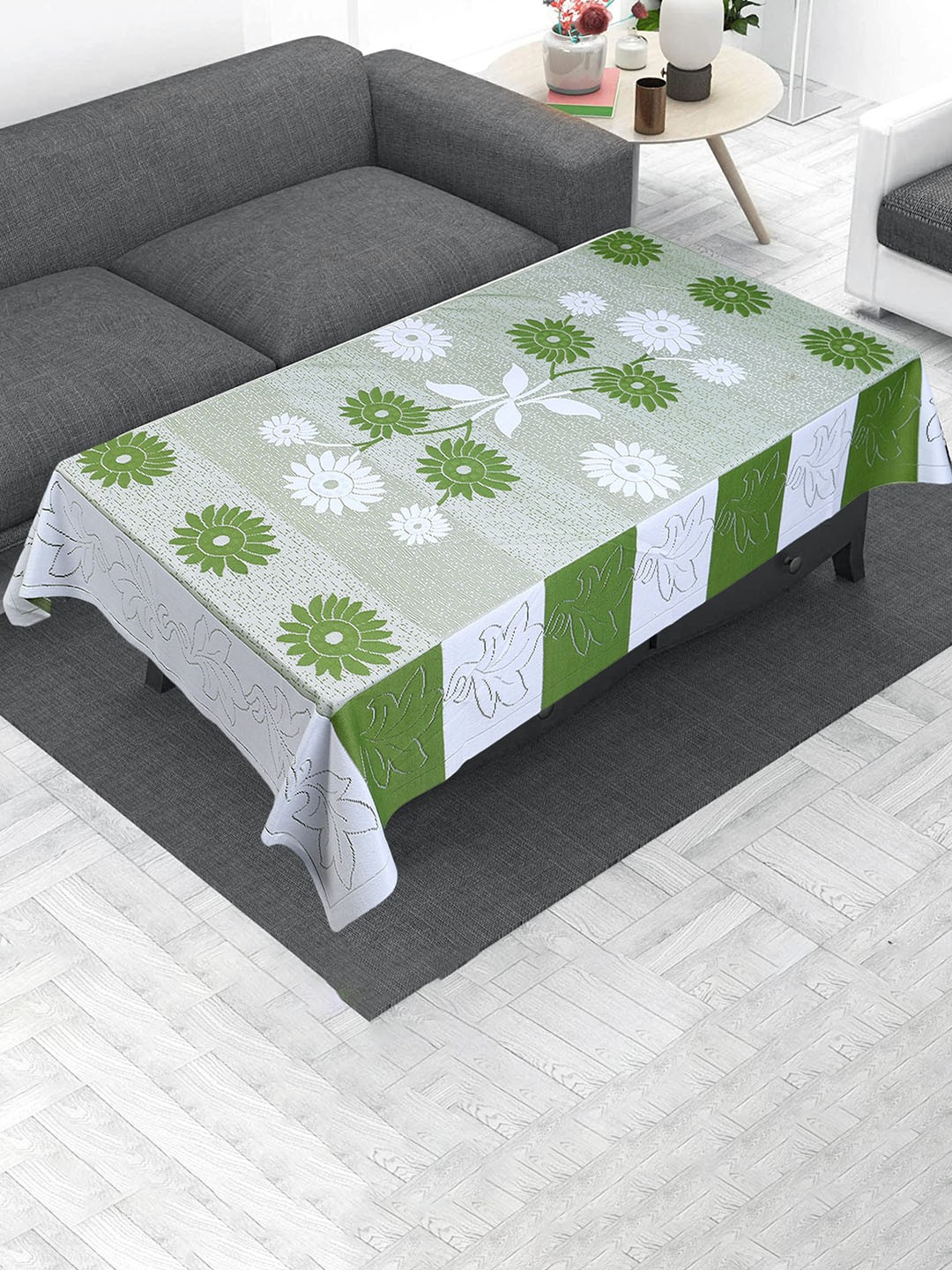 

Dakshya Industries Green & White Floral 4-Seater Rectangle Cotton Table Cover
