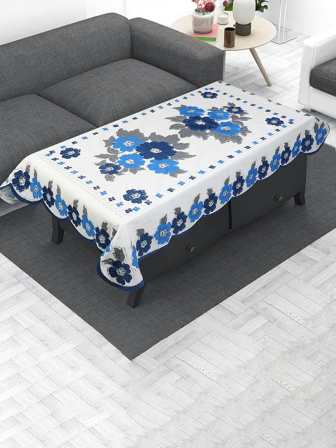 

Dakshya Industries White & Blue Floral Pure Cotton 2-Seater Table Cover