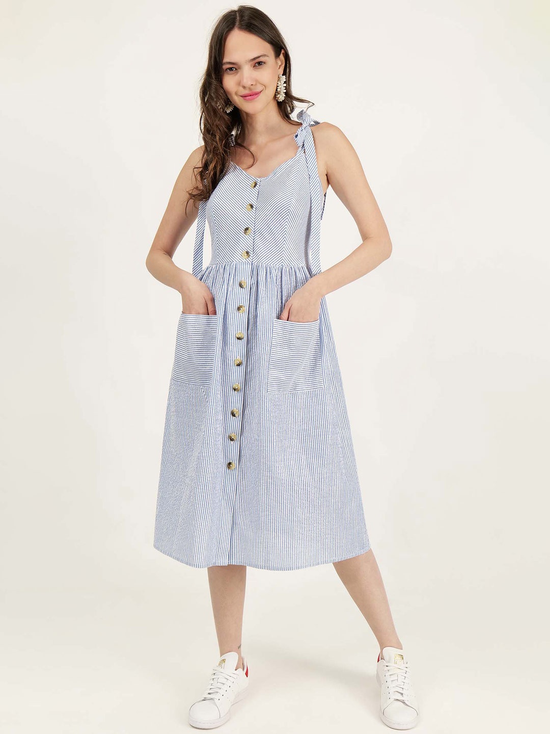 

DRIRO Striped Cotton A-Line Midi Dress, Blue