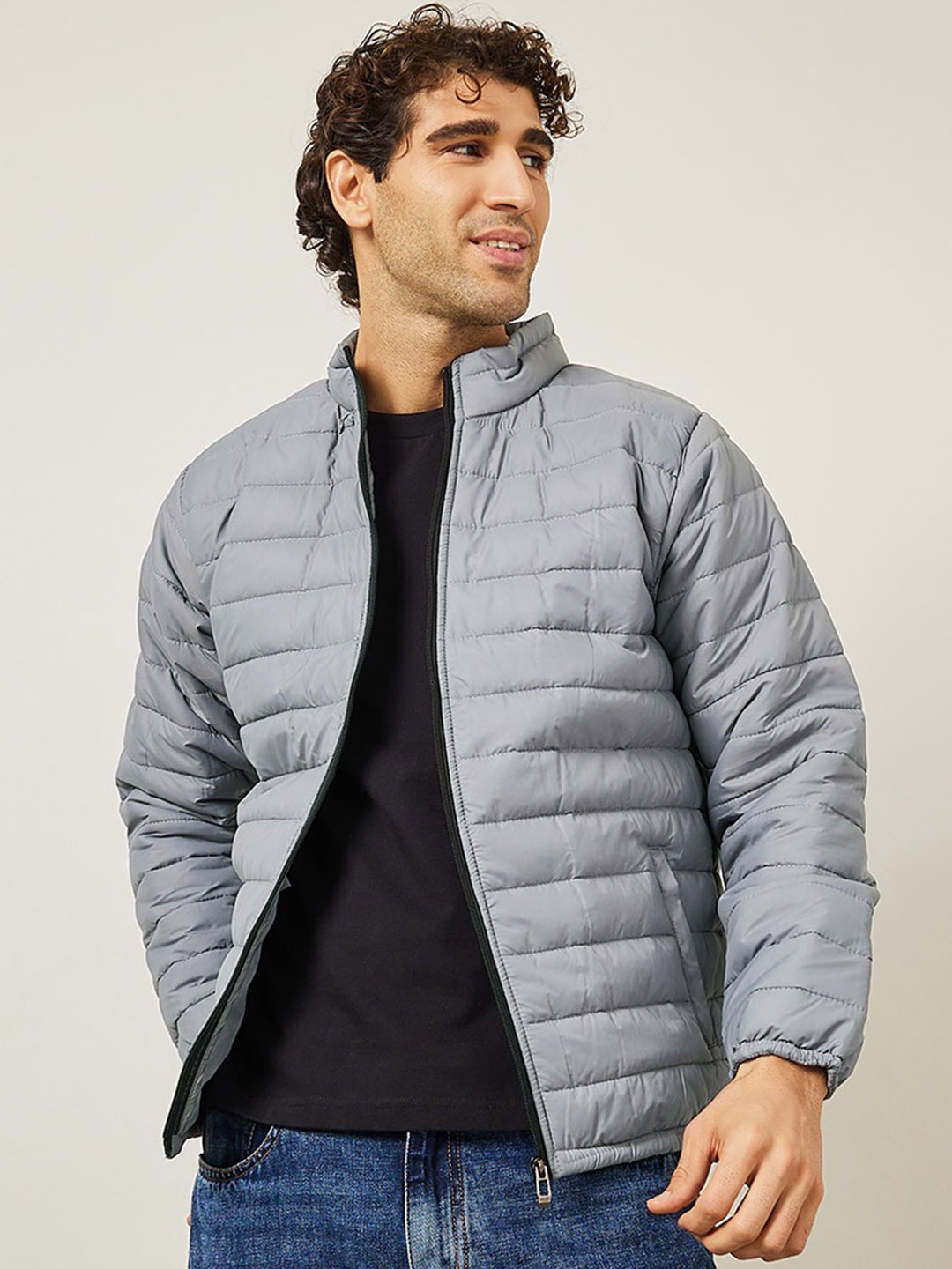 

Styli Grey Zip Through Relaxed Fit Puffer Jacket