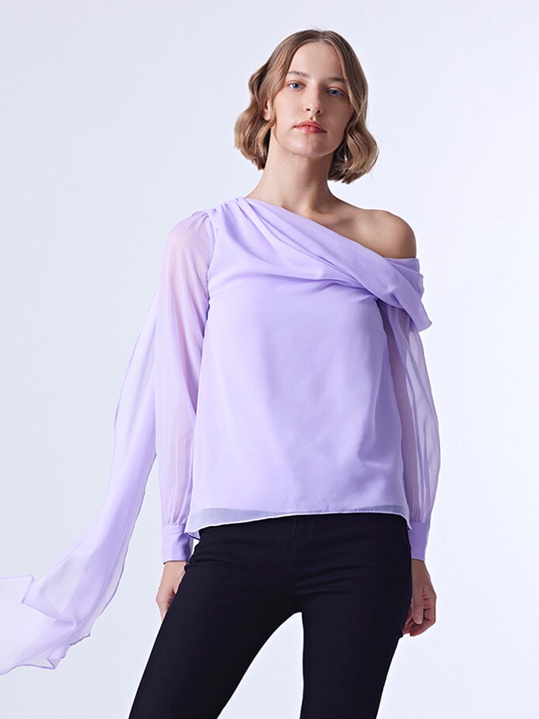 

COVER STORY One Shoulder Puff Sleeves Top, Lavender