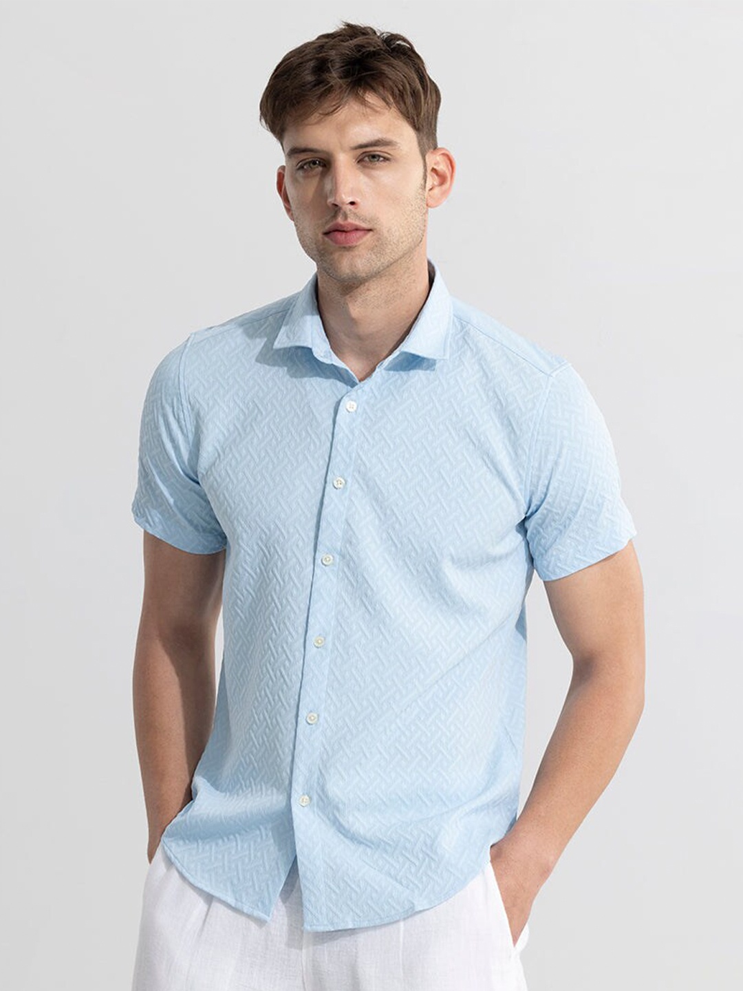 

Snitch Classic Slim Fit Abstract Printed Casual Shirt, Blue