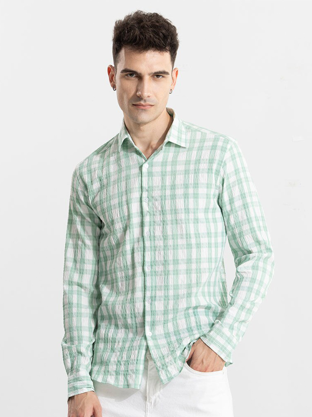 

Snitch Green Classic Slim Fit Opaque Checked Pure Cotton Casual Shirt