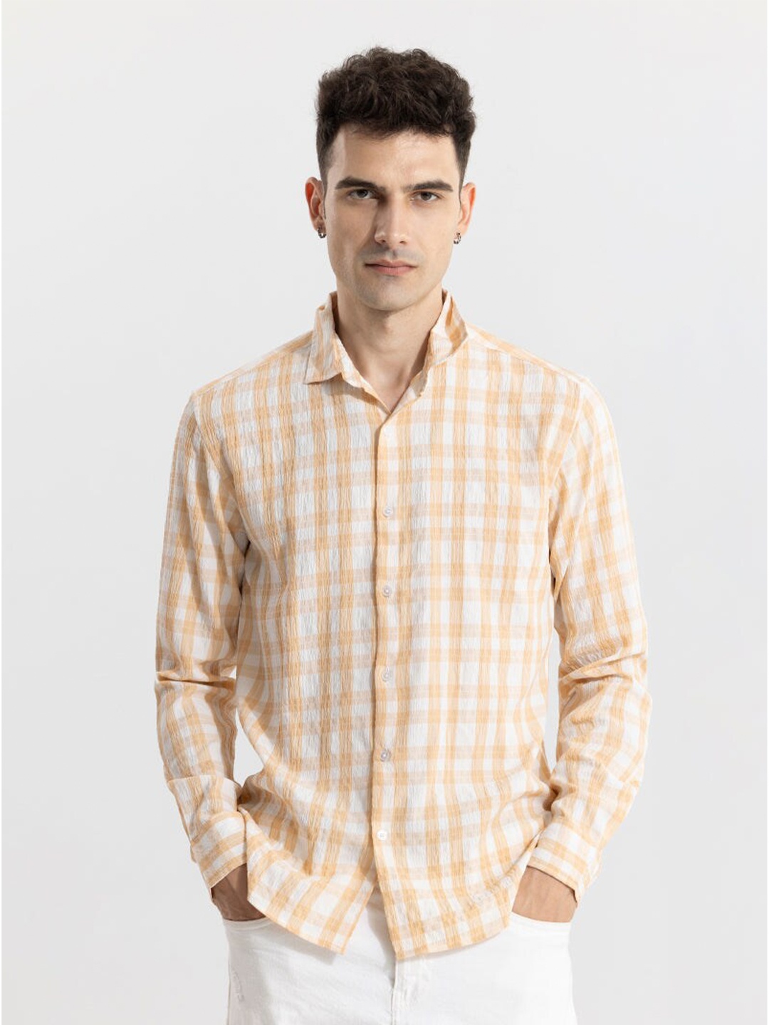 

Snitch Yellow Classic Slim Fit Checked Pure Cotton Casual Shirt