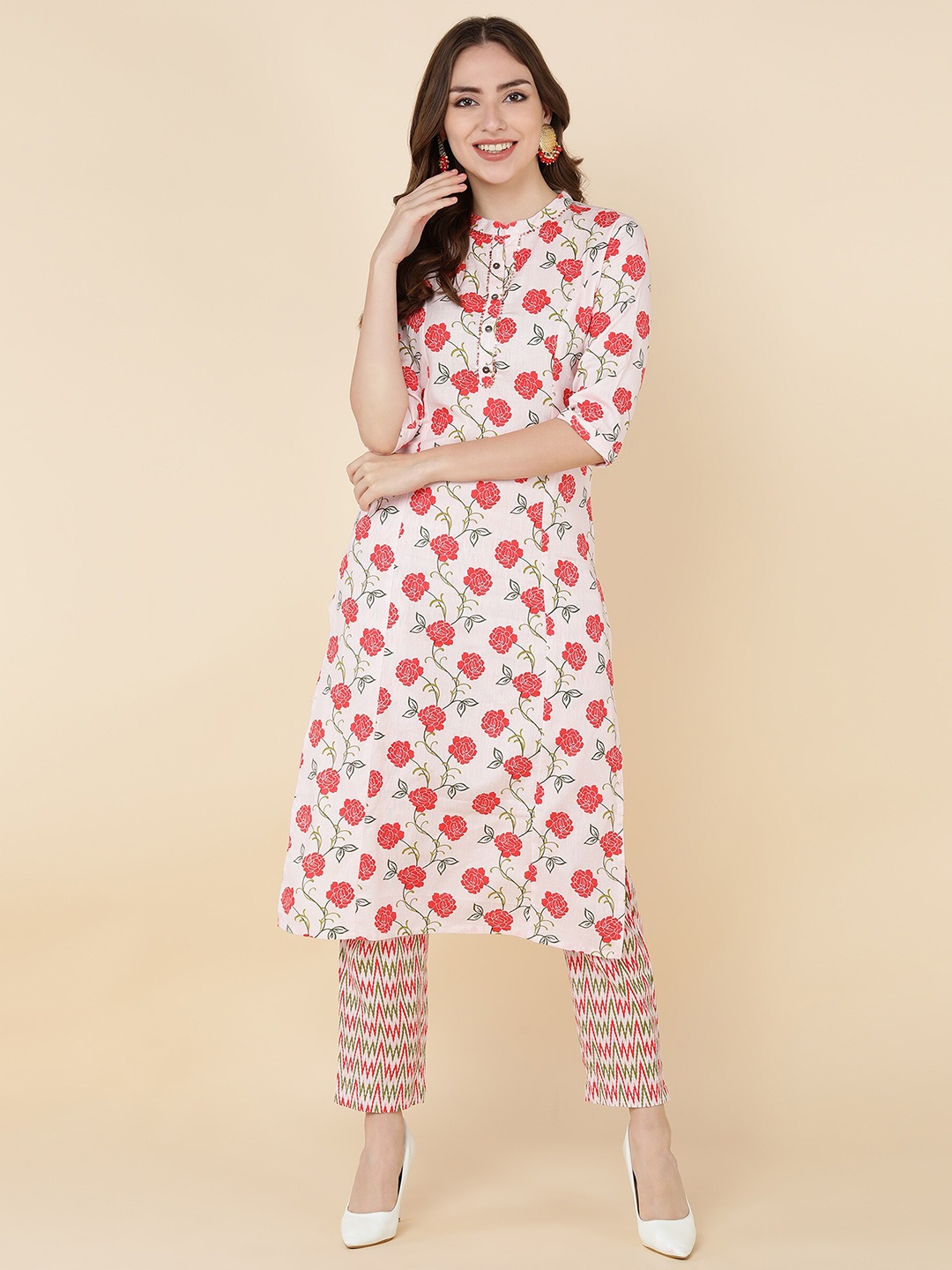 

KALINI Floral Printed Sequinned Kurta with Trousers, Pink