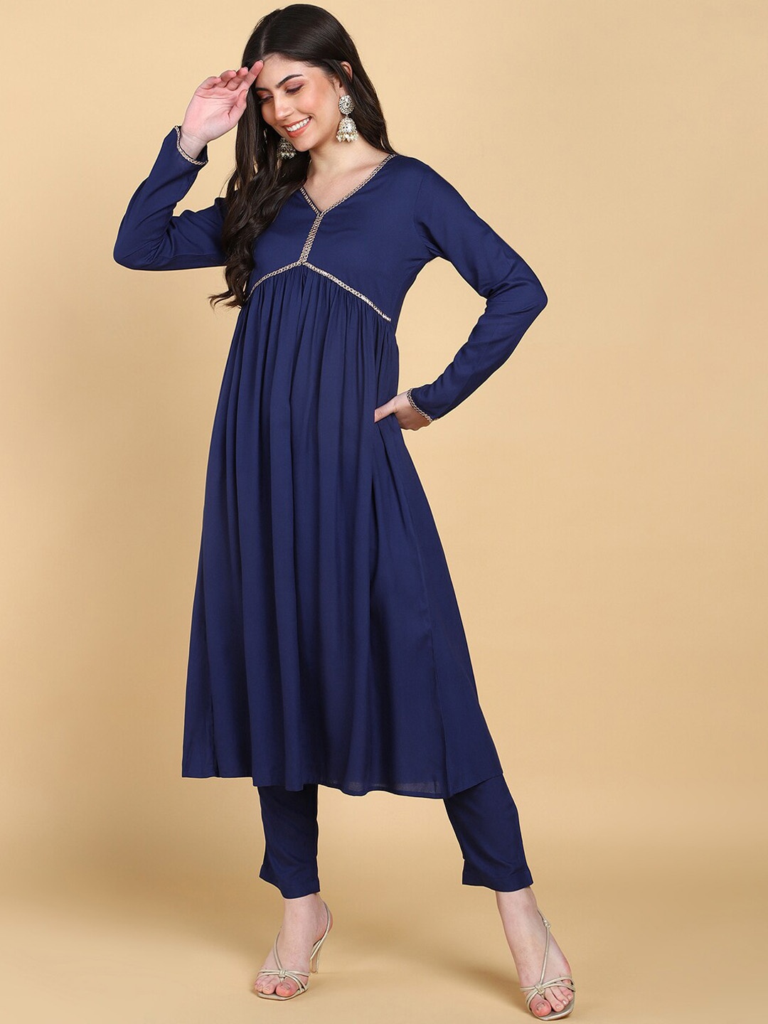 

KALINI Empire Gotta Patti Kurta with Trousers, Blue
