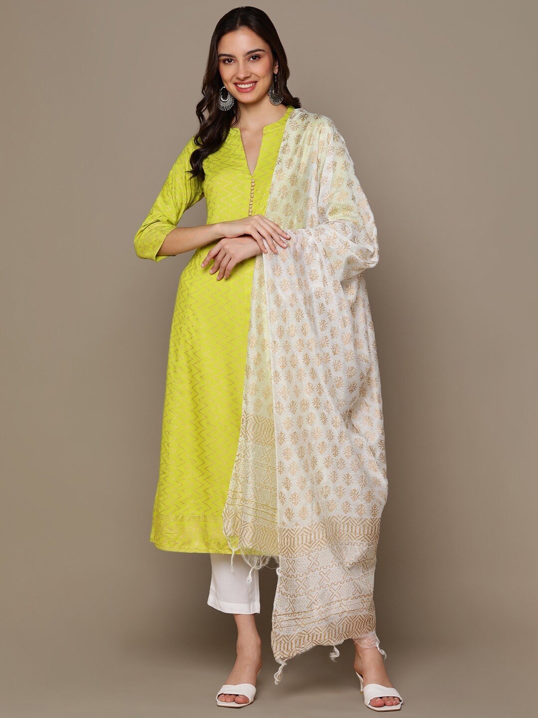 

KALINI Ethnic Motifs Printed Regular Kurta With Trousers & Dupatta, Green