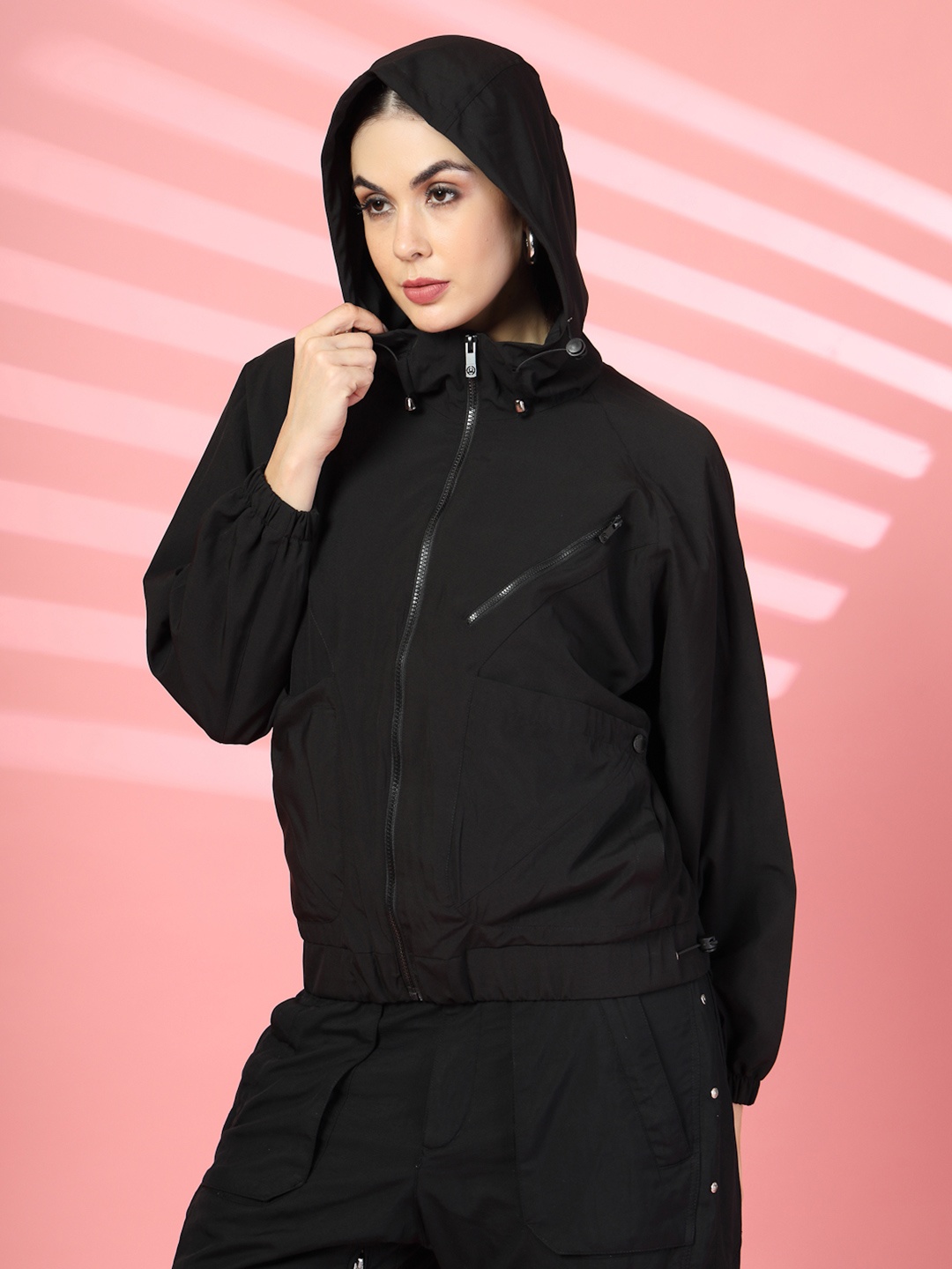 

CHKOKKO Windcheater Dry Fit Hooded Sporty Jacket, Black