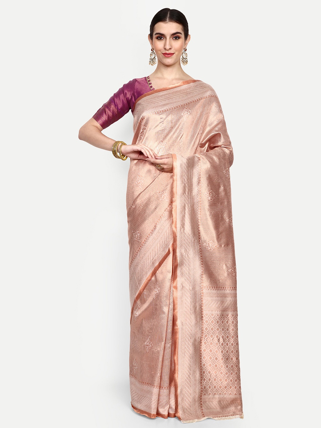 

ALMAARI FASHION Ethnic Motif Woven Design Zari Pure Silk Kanjeevaram Saree, Cream
