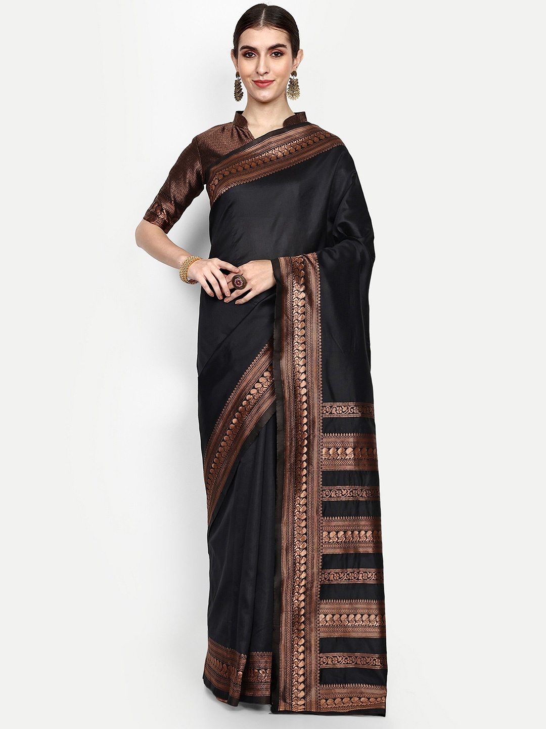 

ALMAARI FASHION Woven Design Zari Pure Silk Kanjeevaram Saree, Black