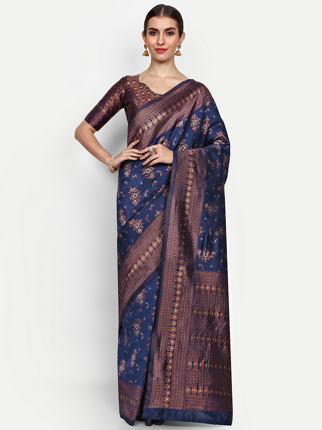 

ALMAARI FASHION Ethnic Motifs Woven Design Zari Pure Silk Kanjeevaram Saree, Blue