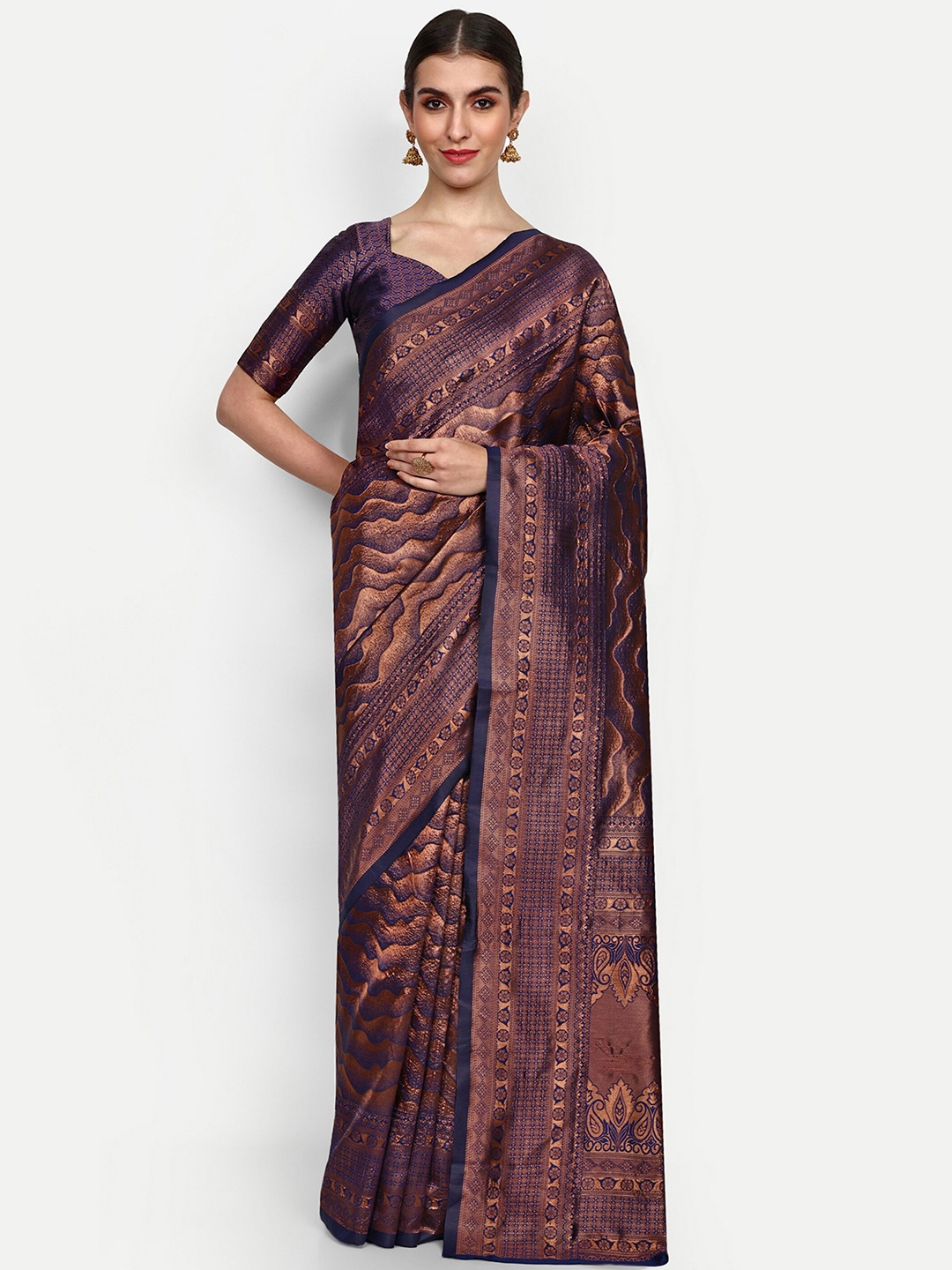 

ALMAARI FASHION Ethnic Motifs Woven Design Zari Pure Silk Kanjeevaram Saree, Blue