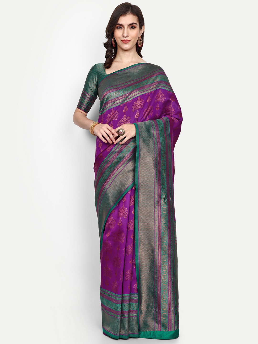 

ALMAARI FASHION Ethnic Motifs Woven Design Zari Pure Silk Kanjeevaram Saree, Purple
