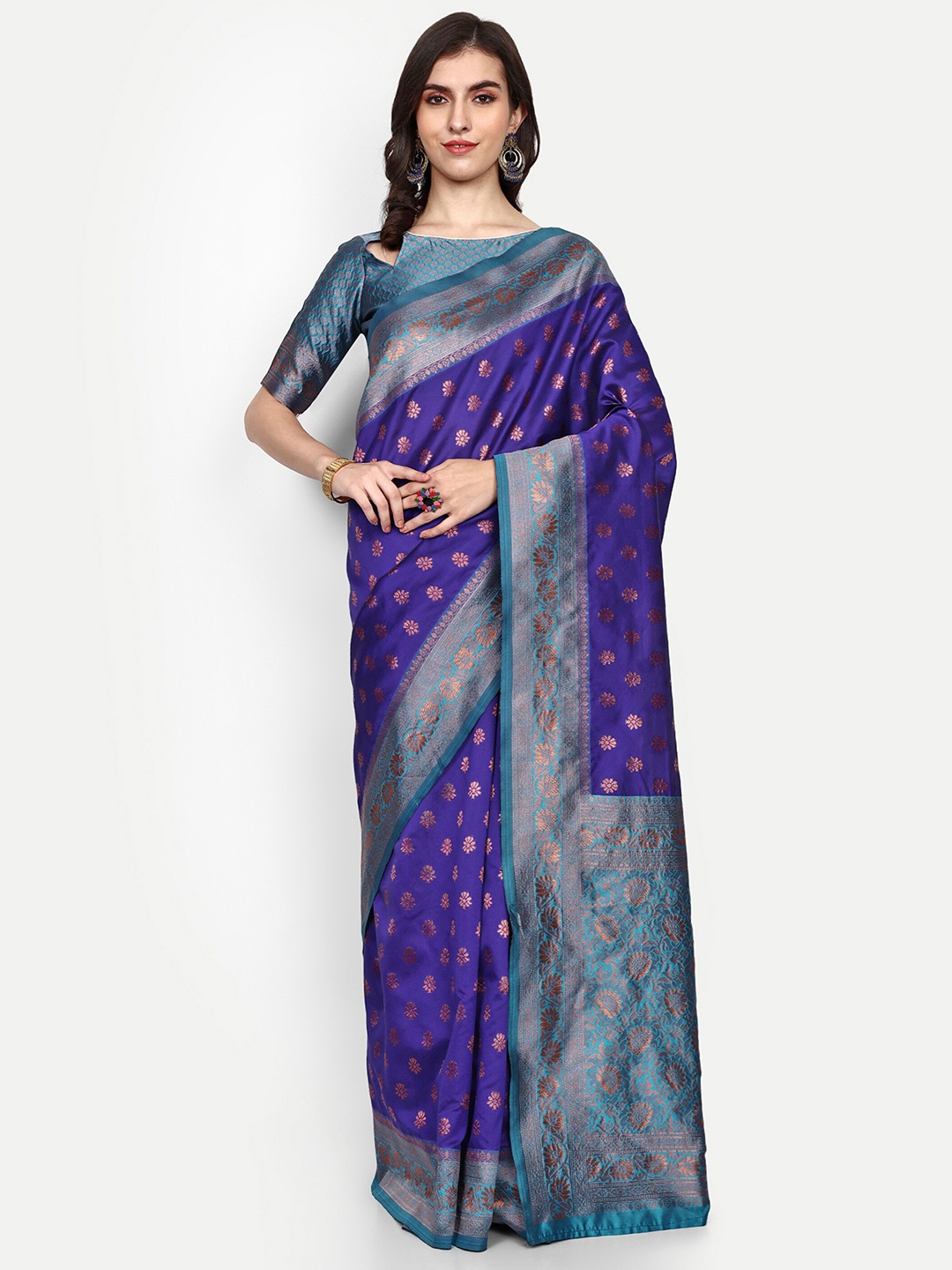 

ALMAARI FASHION Woven Design Zari Pure Silk Kanjeevaram Saree, Blue