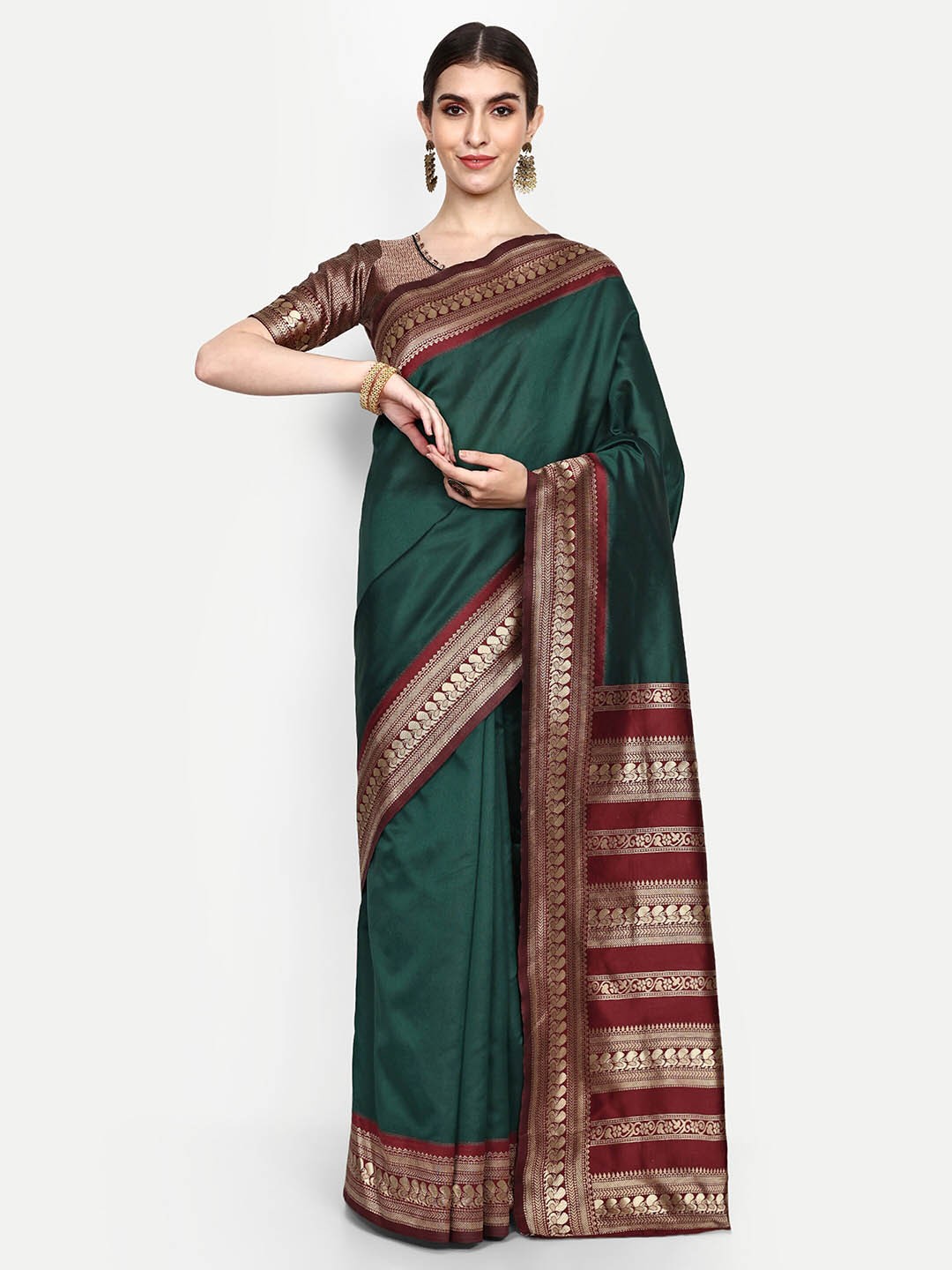 

ALMAARI FASHION Pure Silk Kanjeevaram Saree, Green