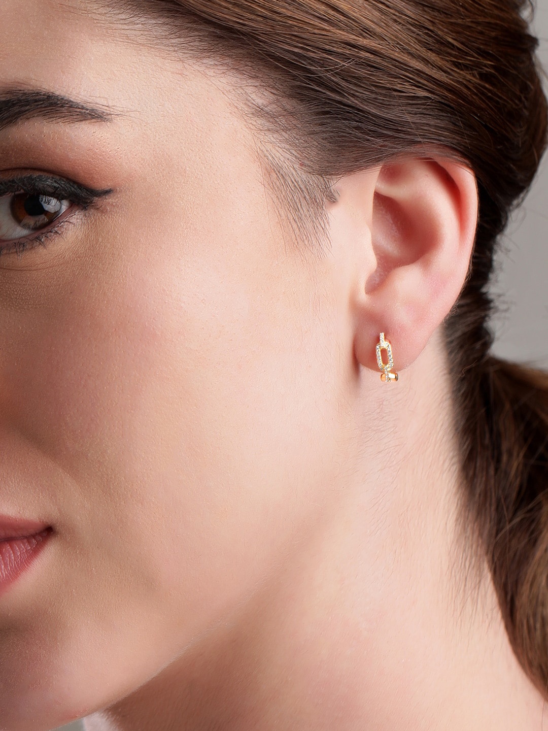 

Rubans Silver 925 Silver American Diamond Studded Hoop Earrings, Gold