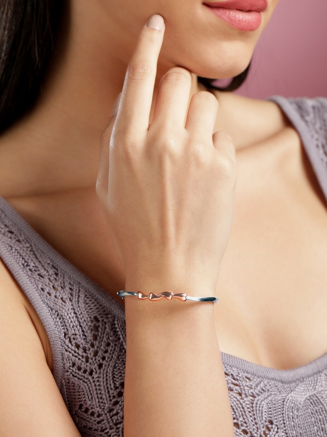 

Rubans Silver 925 Sterling Silver Studded Rhodium-Plated Bracelet