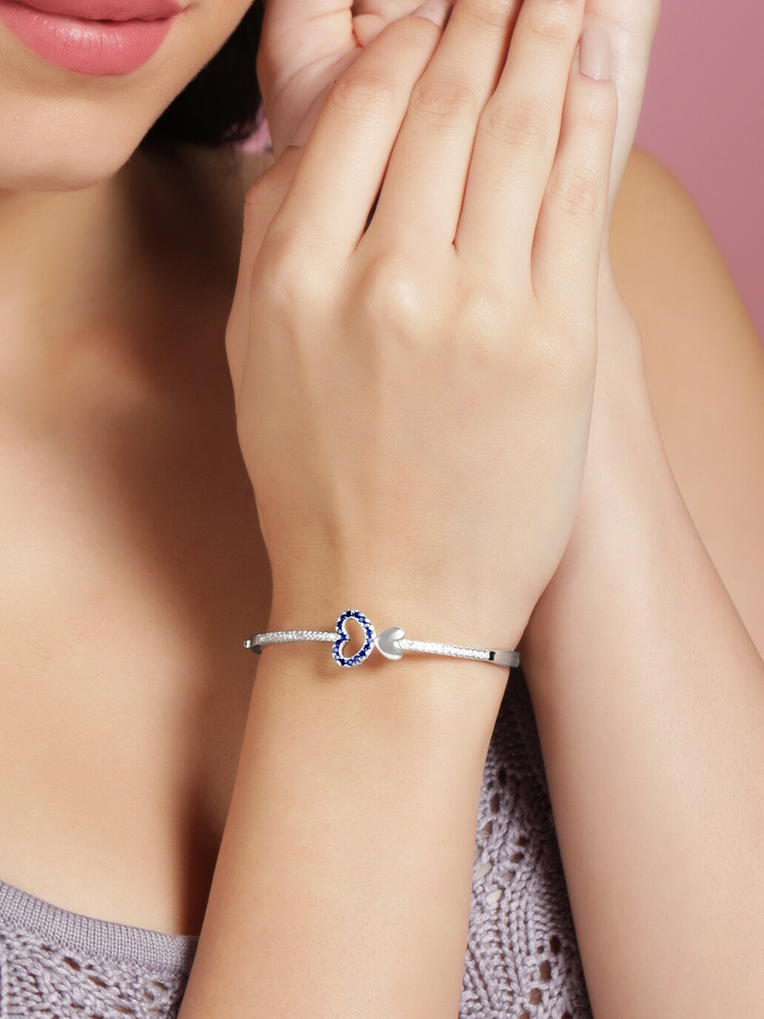 

Rubans Silver Rhodium Plated Cubic Zirconia Studded Kada Bracelet