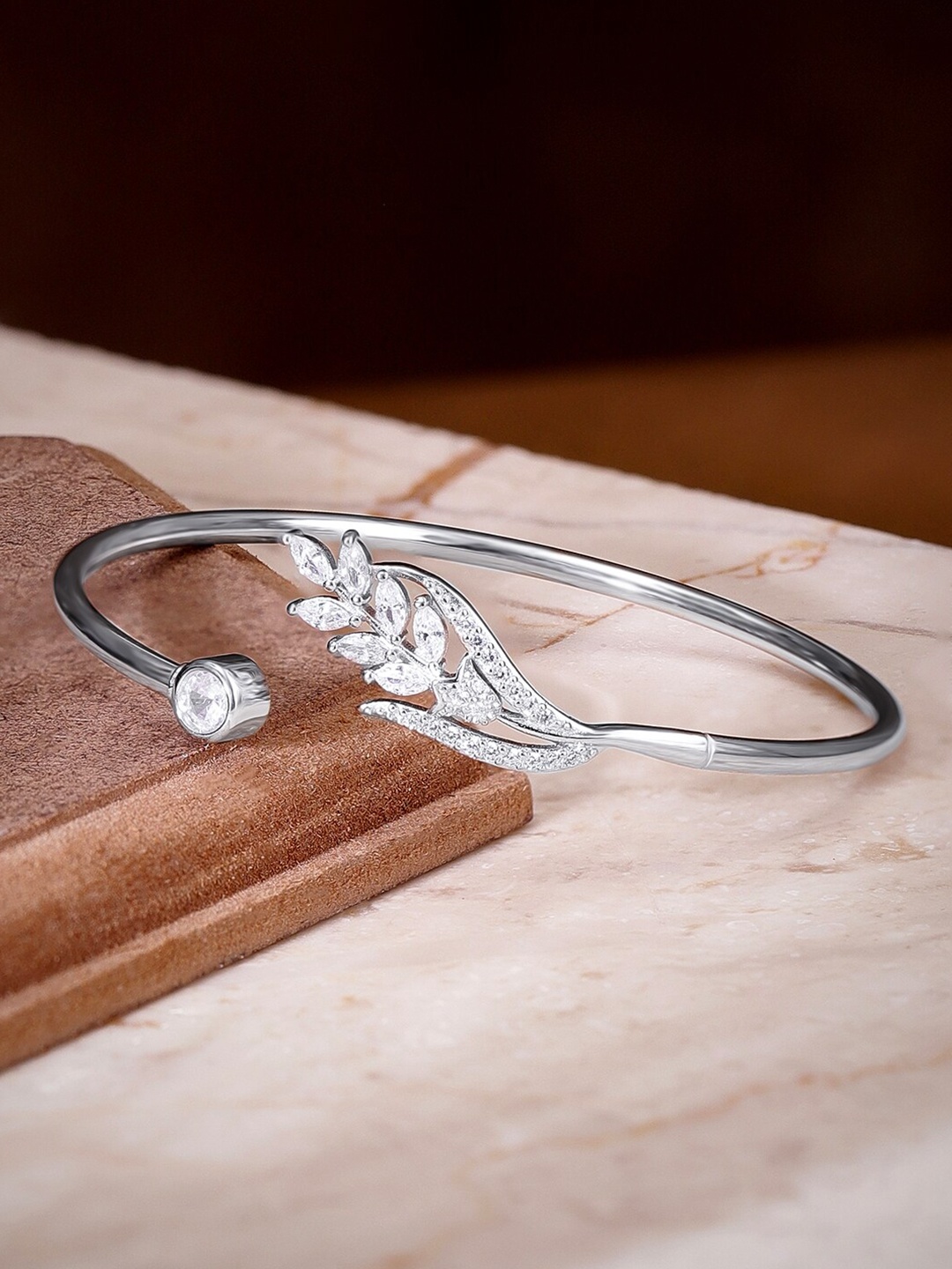 

Rubans Silver 925 Sterling Silver Cubic Zirconia Studded Rhodium-Plated Bracelet
