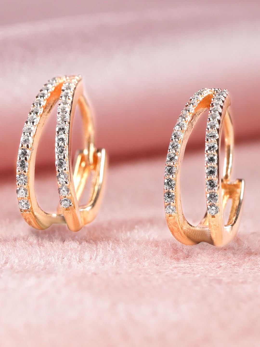 

Rubans Silver 925 Silver-Plated American Diamond Hoop Earrings, Rose gold
