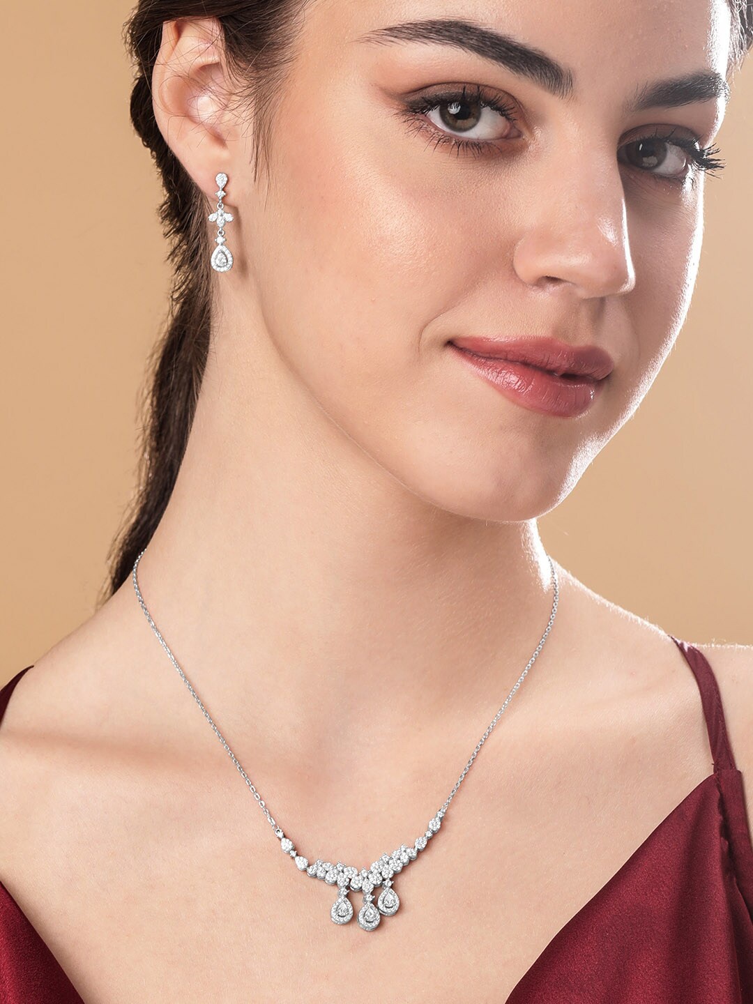 

Rubans Silver Rhodium-Plated CZ-Studded Jewellery Set
