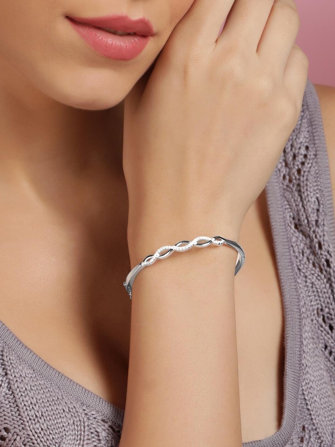 

Rubans Silver Rhodium-Plated Kada Bracelet