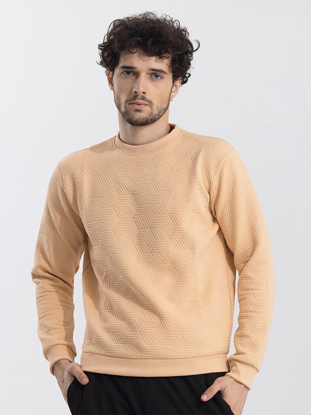 

Snitch Peach Self Design Round Neck Pullover