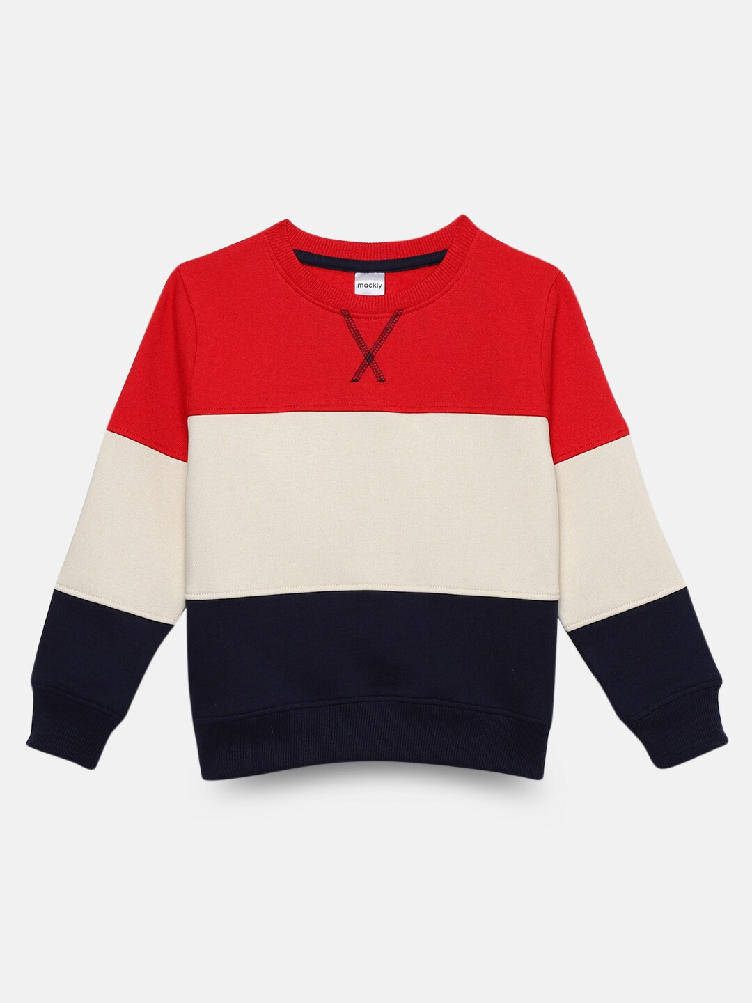 

mackly Boys Colourblocked Round Neck Pullover, Red