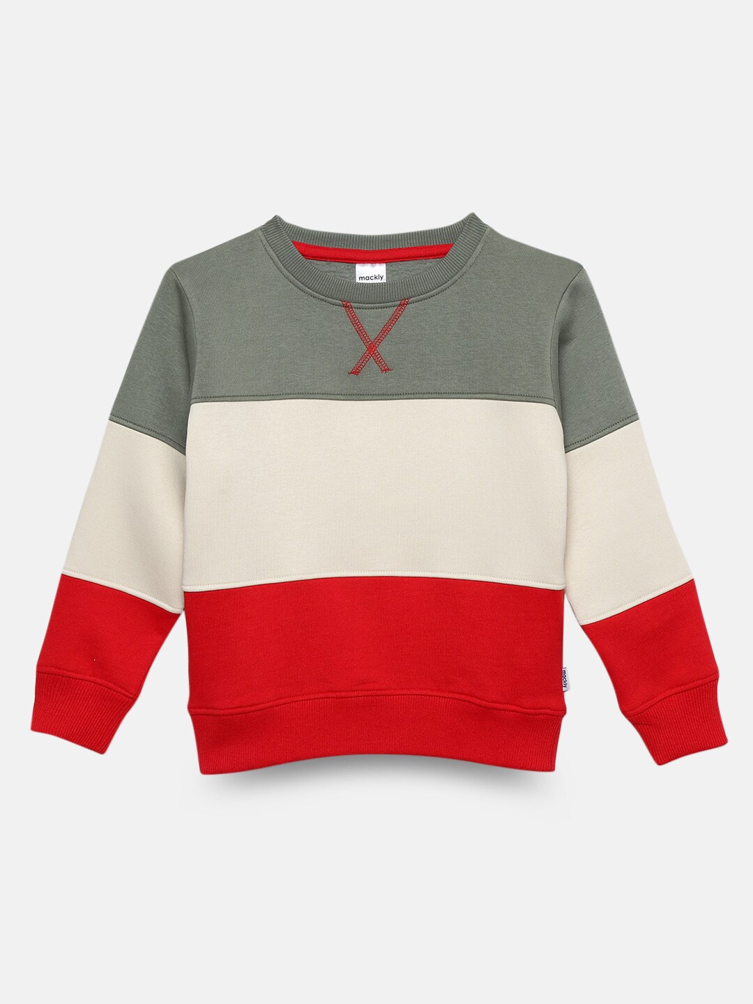 

mackly Boys Colourblocked Round Neck Pullover, Olive