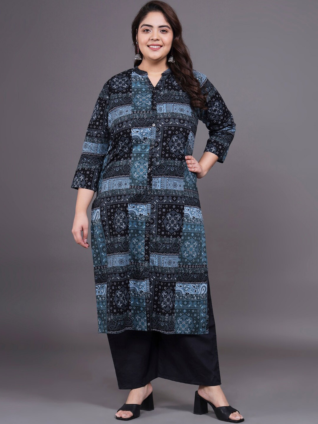 

Tissu Printed Regular Pure Cotton Kurta with Palazzos, Black