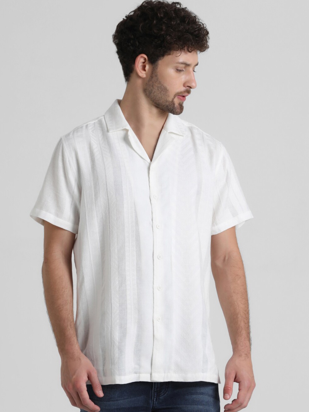 

Jack & Jones Spread Collar Textured Casual Shirt, White