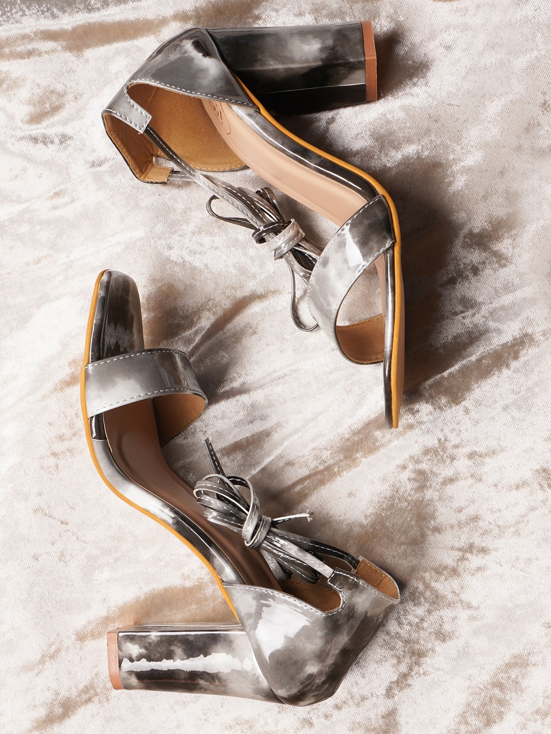 

Try Me Printed Lace-Up Block Heel Gladiators, Cream