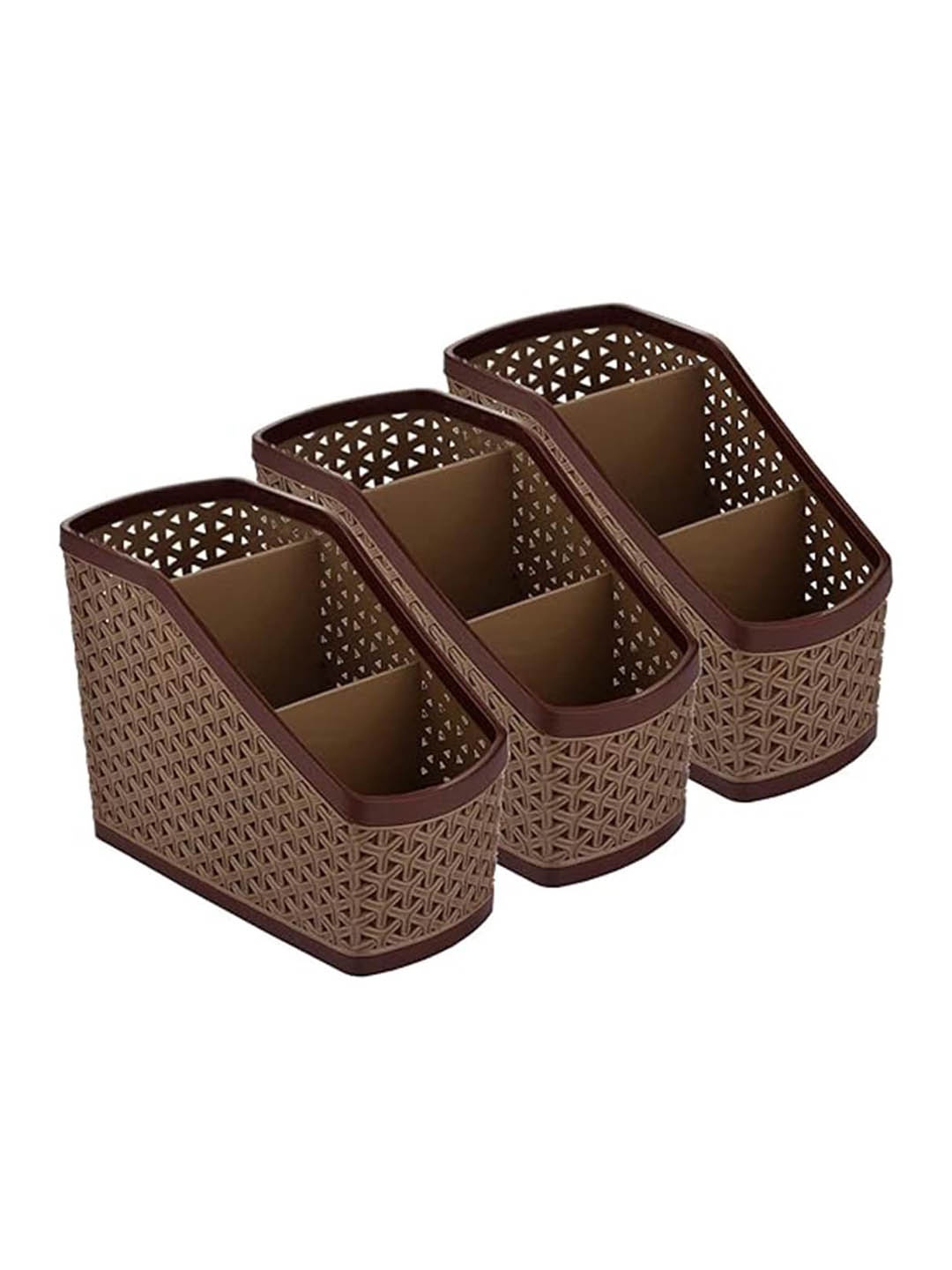 

Kuber Industries Brown 3-Pieces Self-Design Multipurpose Desk Organisers