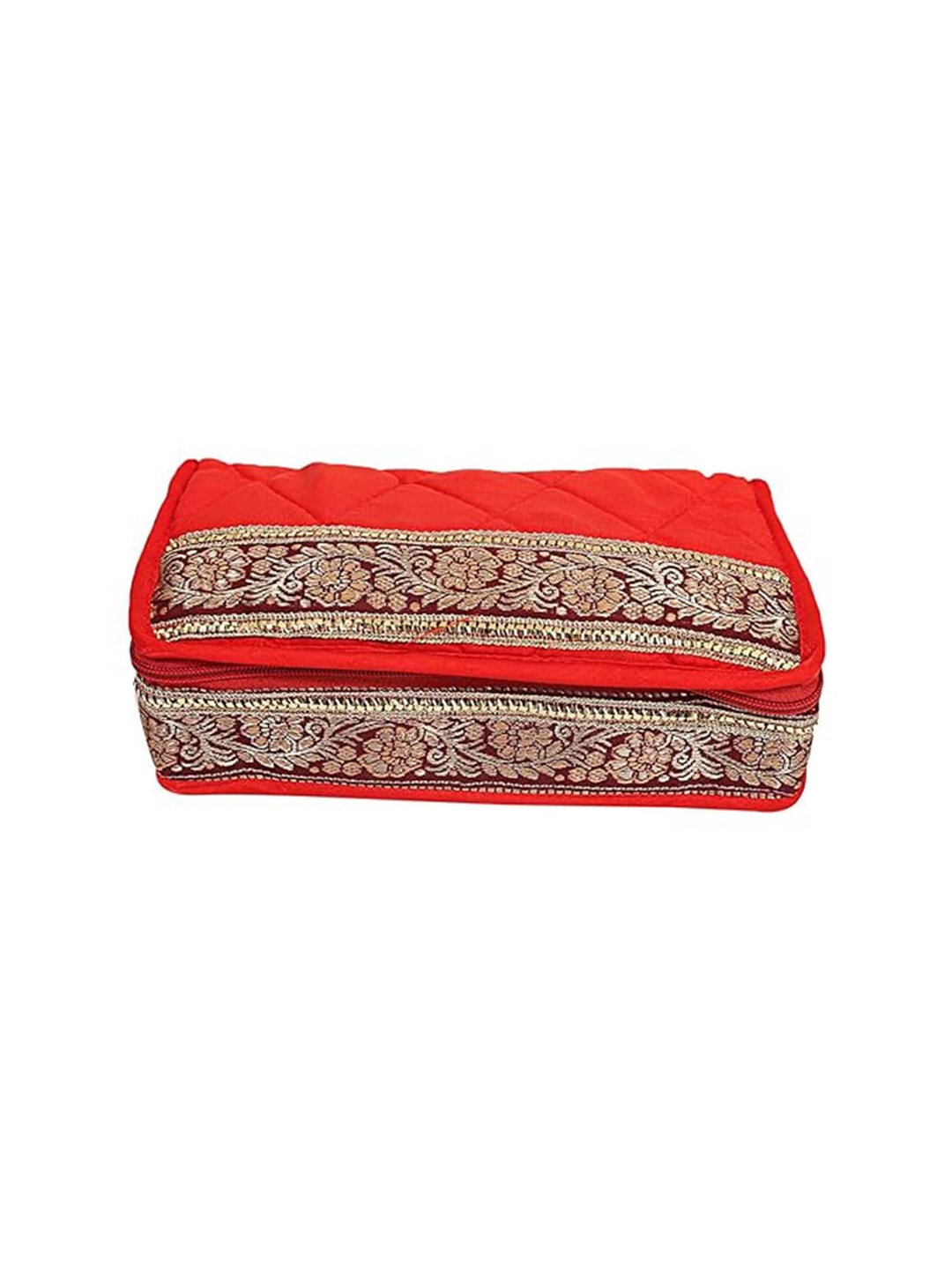 

Kuber Industries Red Self Design Brocade Jewellery Organiser