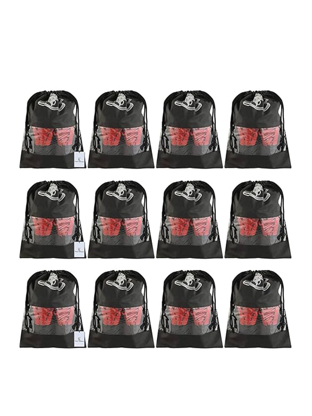 

Kuber Industries 12 Pcs Black Printed Travel Shoe Organisers
