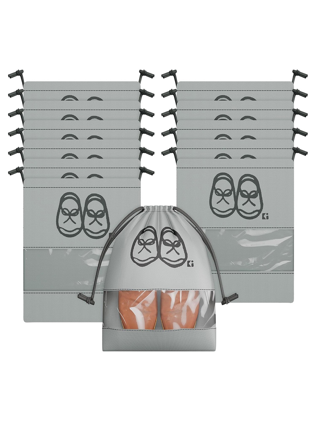 

Kuber Industries 12 Pcs Grey Printed Travel Shoe Organisers