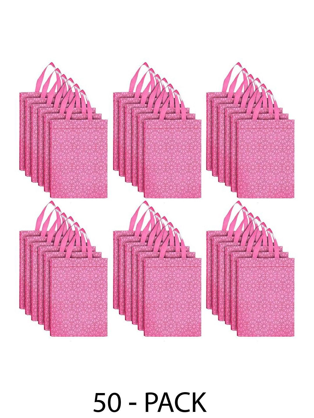

Kuber Industries Set Of 50 Floral Printed Shopper Tote Bag, Pink