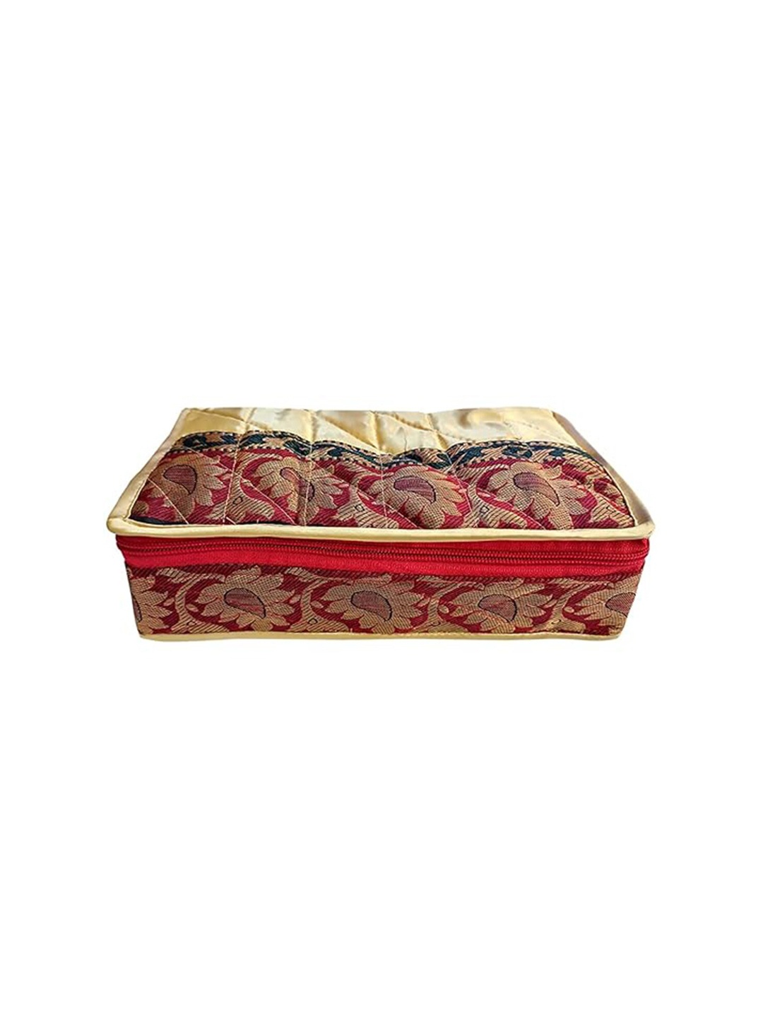 

Kuber Industries Maroon & Yellow Brocade Makeup Organizer