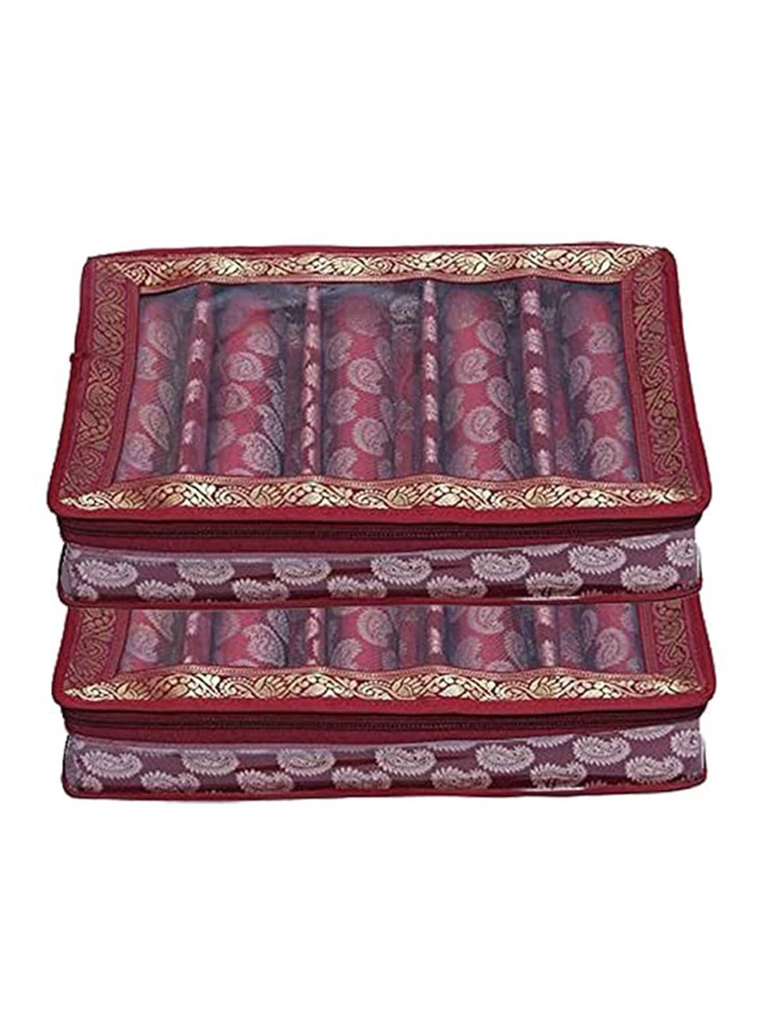 

Kuber Industries Maroon 2 Pieces Printed Wooden 5 Roll Bangle Box