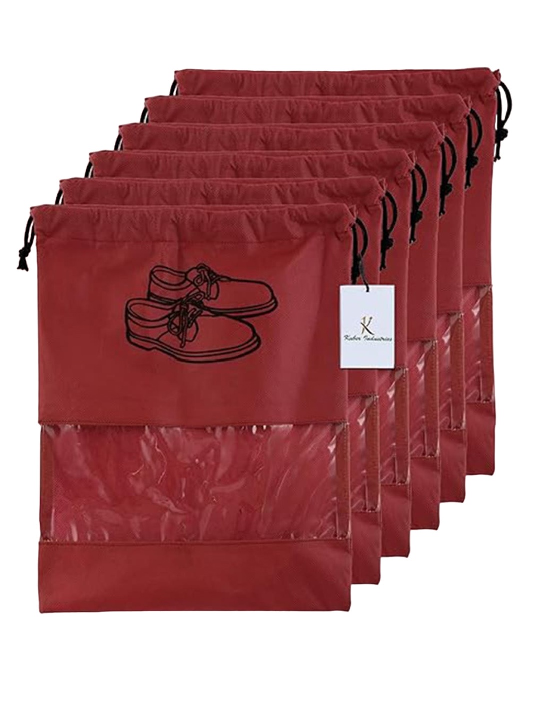 

Kuber Industries Maroon & Black 6 Pieces Printed Travel Shoe Organisers