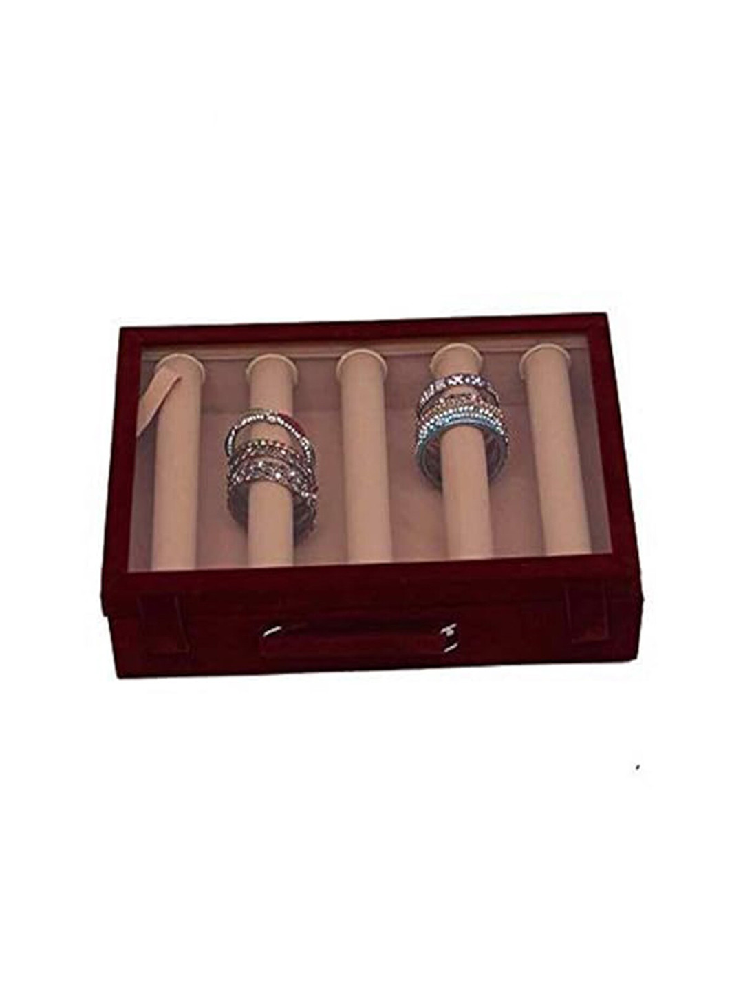 

Kuber Industries Maroon Wooden Transparent Window Design 5 Rod Bangle Organiser
